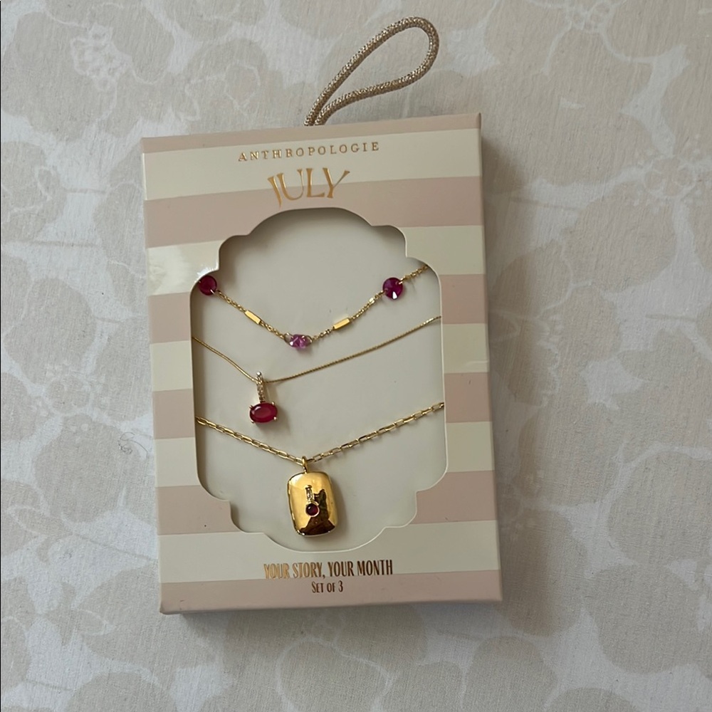 Anthropologie July Gold and Red Necklace Set